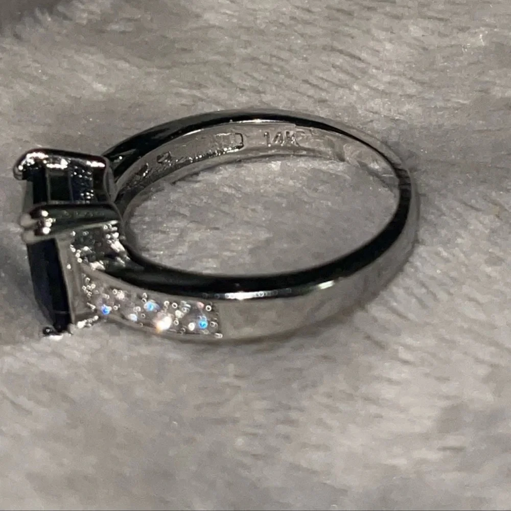 New Natural 3.58CT London Blue Topaz 8 Diamond 14K White Gold Hallmarked Ring